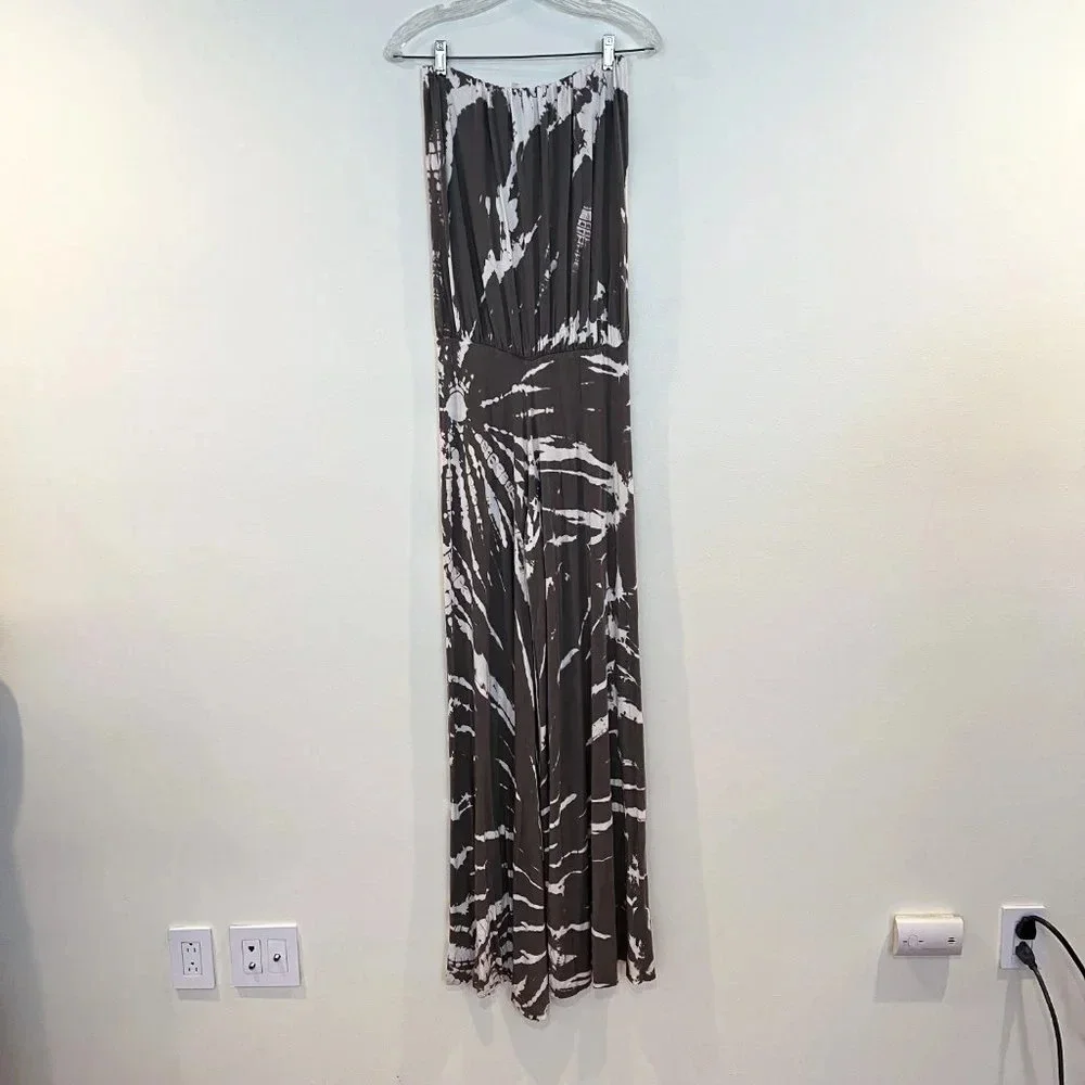 Young Fabulous & Broke Gray Tie Dye Strapless Wide Leg Stretchy Jumpsuit Small - Picture 6 of 6